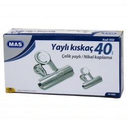 MAS-950 BEYAZ METAL KISKAÇ 40 MM ( 24PCS ) YAYLI KAĞIT CİLT KISKACI*1X32