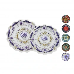 MENNUR HOME MNR-138 ( 2Lİ SET & YUVARLAK ) PAPATYA TEPSİ  (KULPLU & RENKLİ DESENLİ) (34.5CM & 39CM)*12=K