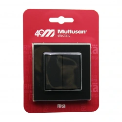 MUTLUSAN RİTA-2220 402 0284( B ) ( BLİSTERLİ & KARTLI ) ( SİYAH & KOMÜTATÖR & 2Lİ ANAHTAR PRİZ ) VİDALI ÇERÇEVELİ*12X1