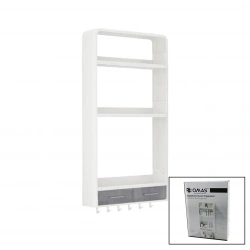 OMAŞ OM-0817 ( BEYAZ ) YAPIŞKANLI DUVAR ORGANİZERİ PLASTİK ( 3 RAF=14CM-19CM-30CM & 2 ÇEKMECE=40CM & 6 ASKI ) ( 19 PCARÇA )*6