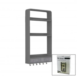 OMAŞ OM-0824 ( GRİ ) YAPIŞKANLI DUVAR ORGANİZERİ PLASTİK ( 3 RAF=14CM-19CM-30CM & 2 ÇEKMECE=40CM & 6 ASKI ) ( 19 PCARÇA )*6