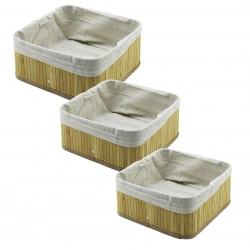 PABLITO HOME PBT-596 (3 BOY) (KARE) (BAMBU KENAR) ORGANİZER SEPET (AHŞAP ALTLIK & BEZLİ) (25X25X11.5 -20.5X20.5X9.7 -17X17X7.7CM)*20=K