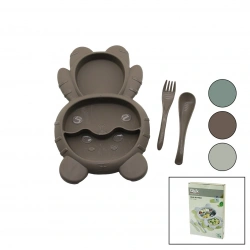 QLUX BSF-00981 BLW SET NO-1 (AYICIK MODEL=3 BÖLMELİ) BEBEK BESLENME SETİ (3PCS=MAMA KABI-KAŞIK-ÇATAL)(500ML)(RENKLİ PLST)*12=K