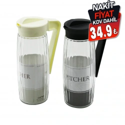 QLUX C-00324 KAREFE ( ÇİZGİLİ ŞEFFAF CAM ) SÜRAHİ ( 1600 CC ) ( PLASTİK KAPAK ) ( TAK--ÇIKAR (7=ŞEKİL) PLS.KULP )*6=K