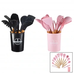 SILICONE UTENSILS DMR-8134 (11PCS+KOVA) SİLİKON MUTFAK SERVİS SET (BAMBU SAP) (KEPÇE-KEVGİR-MAŞA-FIRÇA-SPATULA)*24
