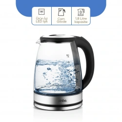 SİNBO SK-8033 ( CAM & LEDLİ ) KETTLE ( 1.8LT ) ( GİZLİ REZİSTANS & KABLOSUZ ) (360° GÖVDE ) 1500W*4