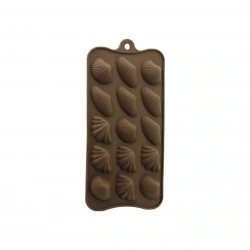 YAKUT-10302 ( 15 GÖZLÜ & DENİZ KABUK ŞEKİL MİX ) KAHVERENGİ SİLİKON ( ÇİKOLATA ) KALIP*12X20