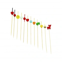 YAKUT-10526 (24PCS) (AHŞAP BAMBU) ( KOKTEYL KÜRDAN ) (12CM) (BONCUK-KALP-HAYVAN-MEYVE-EMOJİ FİGÜRLÜ)*12X20