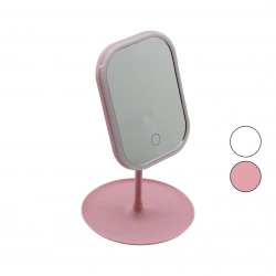 YAKUT-10667 ( D.GEN ) ( LEDLİ & USB ŞARJLI ) MAKYAJ AYNASI ( 90° AÇI AYARLI ) ( SEPETLİ AYAK ) ( RENKLİ PLS ) ( 14X18CM )*48