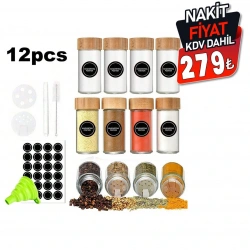 YAKUT-12227 ( 12PCS TAKIM ) ( YUVARLAK ) ( CAM ) BAHARATLIK & TUZLUK ( BAMBU KAPAKLI )*8                            qq2