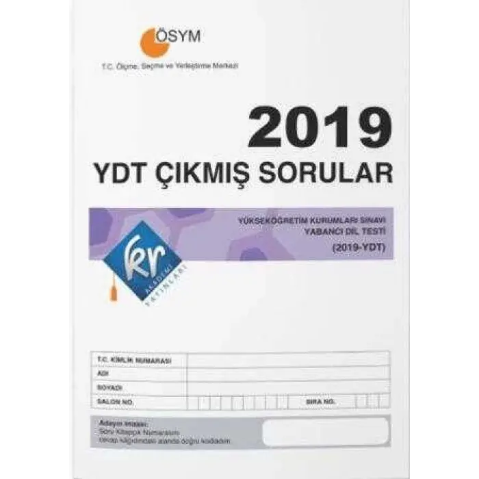 KR Akademi Yayınları 2019 YDT Çıkmış Sorular Tıpkı Basım Kitapçığı