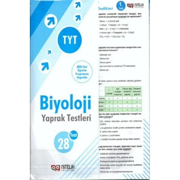 Nitelik Yayınları TYT Biyoloji Yaprak Test