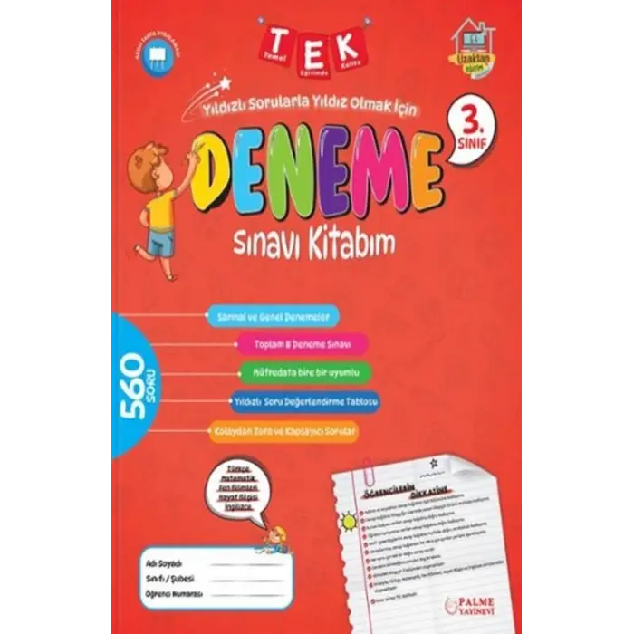 Palme Yayınları 3. Sınıf Tek Deneme Sınavı Kitabım