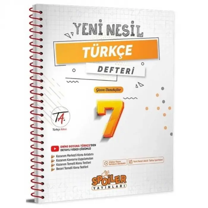 Spoiler Yayınları 7. Sınıf Türkçe Yeni Nesil Defter