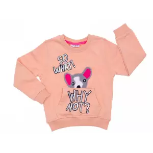 CocuklaAnne Pullu ve Peluş Ayıcık Dokulu Kız Çocuk Sweatshirt Pudra