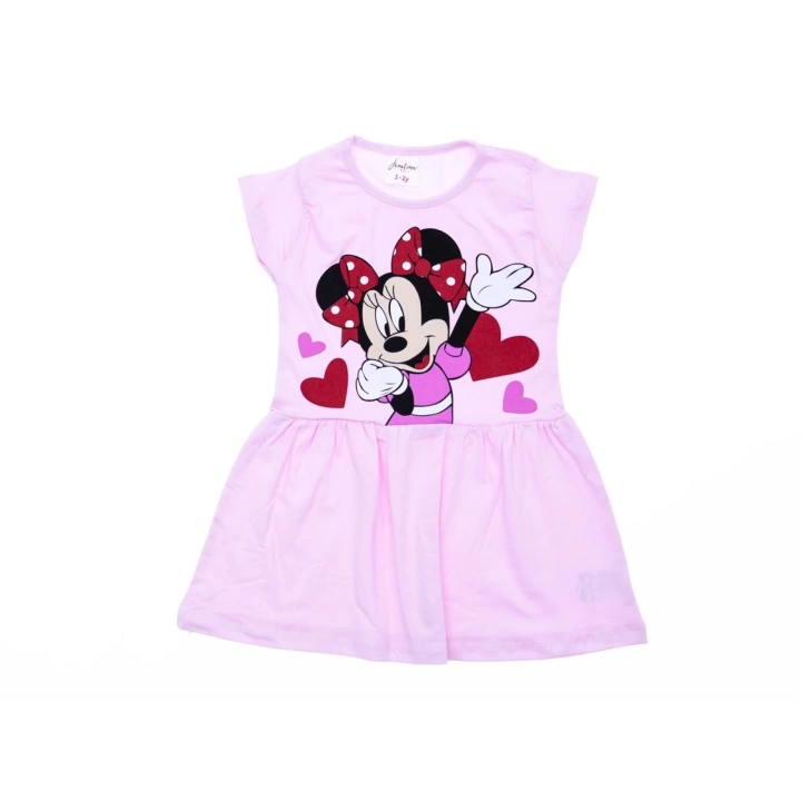 CocuklaAnne 2/5 Yaş Minnie Baskılı Kız Elbise Pembe