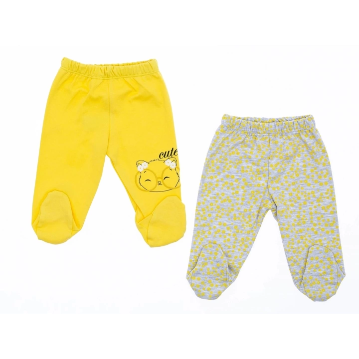 CocuklaAnne 2 Beden 1 Pakette Kız Bebek Patikli Tek Alt Pijama Sarı