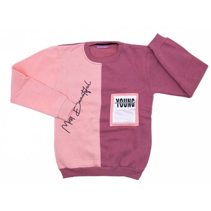 CocuklaAnne Kız Çocuk Baskılı Cepli Polarlı Sweatshirt Gül Kurusu & Pembe