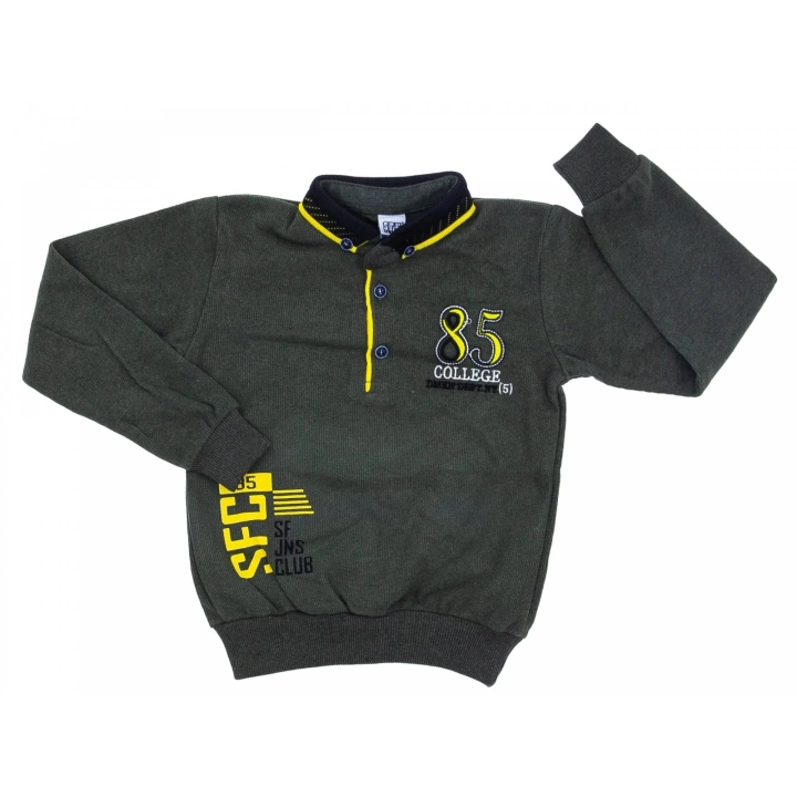 CocuklaAnne Selanik Yakalı College Nakışlı Erkek Sweatshirt Haki