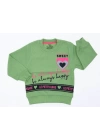 CocuklaAnne Simli ve Yazılı Kız Çocuk Sweatshirt Yeşil
