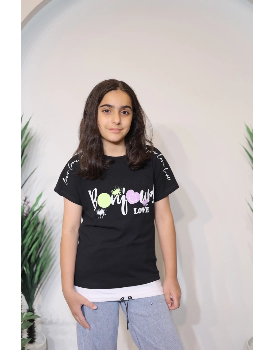 Kız Çocuk Tişört Siyah C121