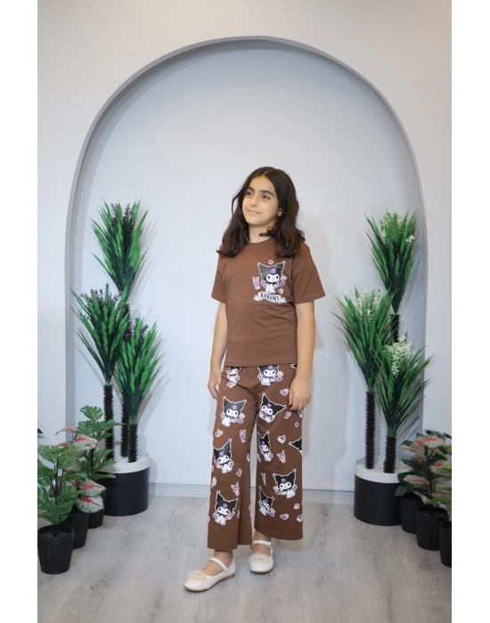 Kız Çocuk Pijama Takım Kahverengi C139