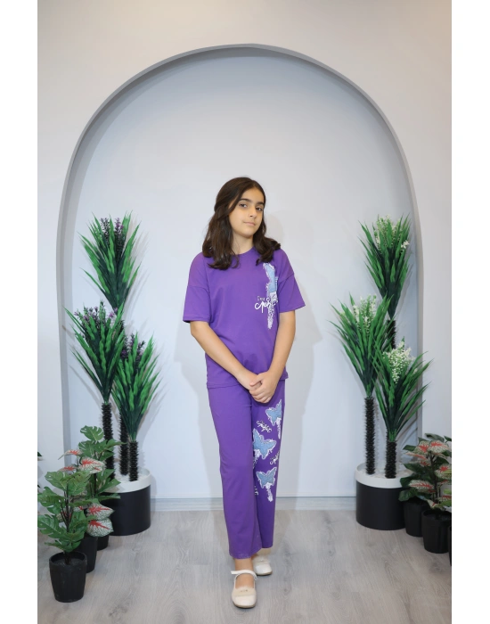 Kız Çocuk Pijama Takım Lila C139