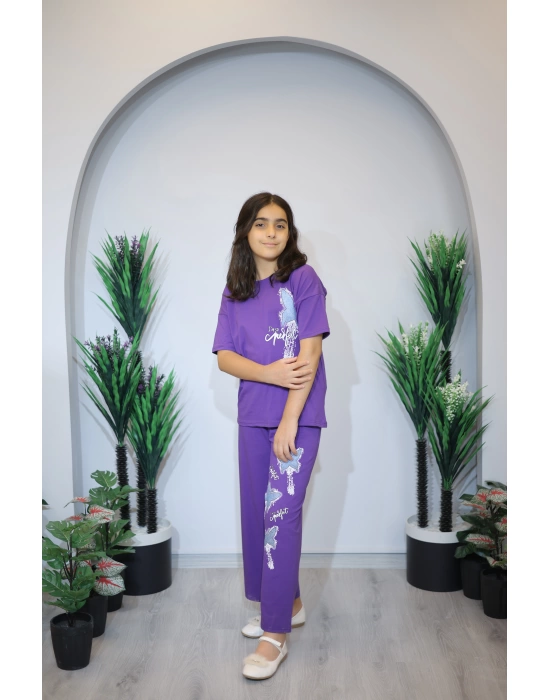 Kız Çocuk Pijama Takım Lila C139