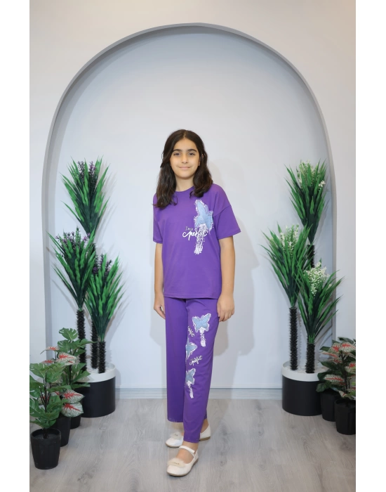 Kız Çocuk Pijama Takım Lila C139
