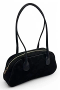 Black Baguette Model Long Strap Suede Leather Bag - Schwarze Eleganz