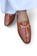 Taba Deri Gold Tokalı Kadın Loafer - Beny Chic