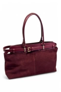 Genuine Suede Leather Burgundy Bag with Belt Detail and Stylish Design - Velvet Charm