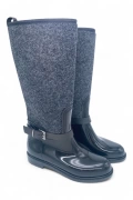 Add Elegance to the Storm: Belt Detailed Woolen Womens Black Rain Boots - Storm Chic