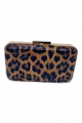 Leopar Desenli Gold Çerçeveli Zincirli Parlak Kadın Clutch - Wild Glam