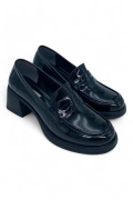 Rugan Siyah Kadın Topuklu Loafer - Classic Gloss