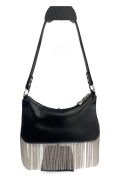 Woman Black Chain Fringed Shoulder Bag - Midnight Fringe