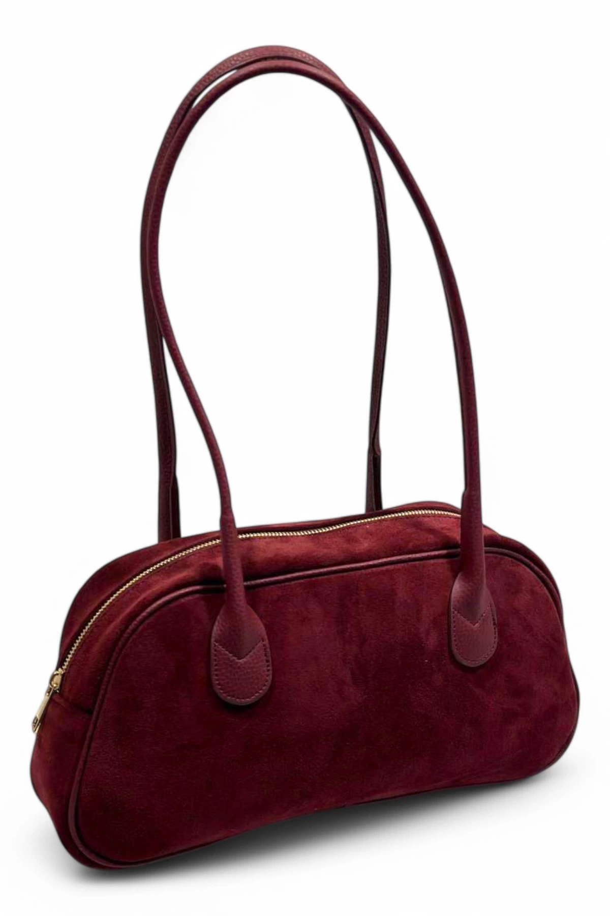 Woman Bordeaux Baguette Model Long Strapped Suede Leather Bag - Bordeaux Éclat