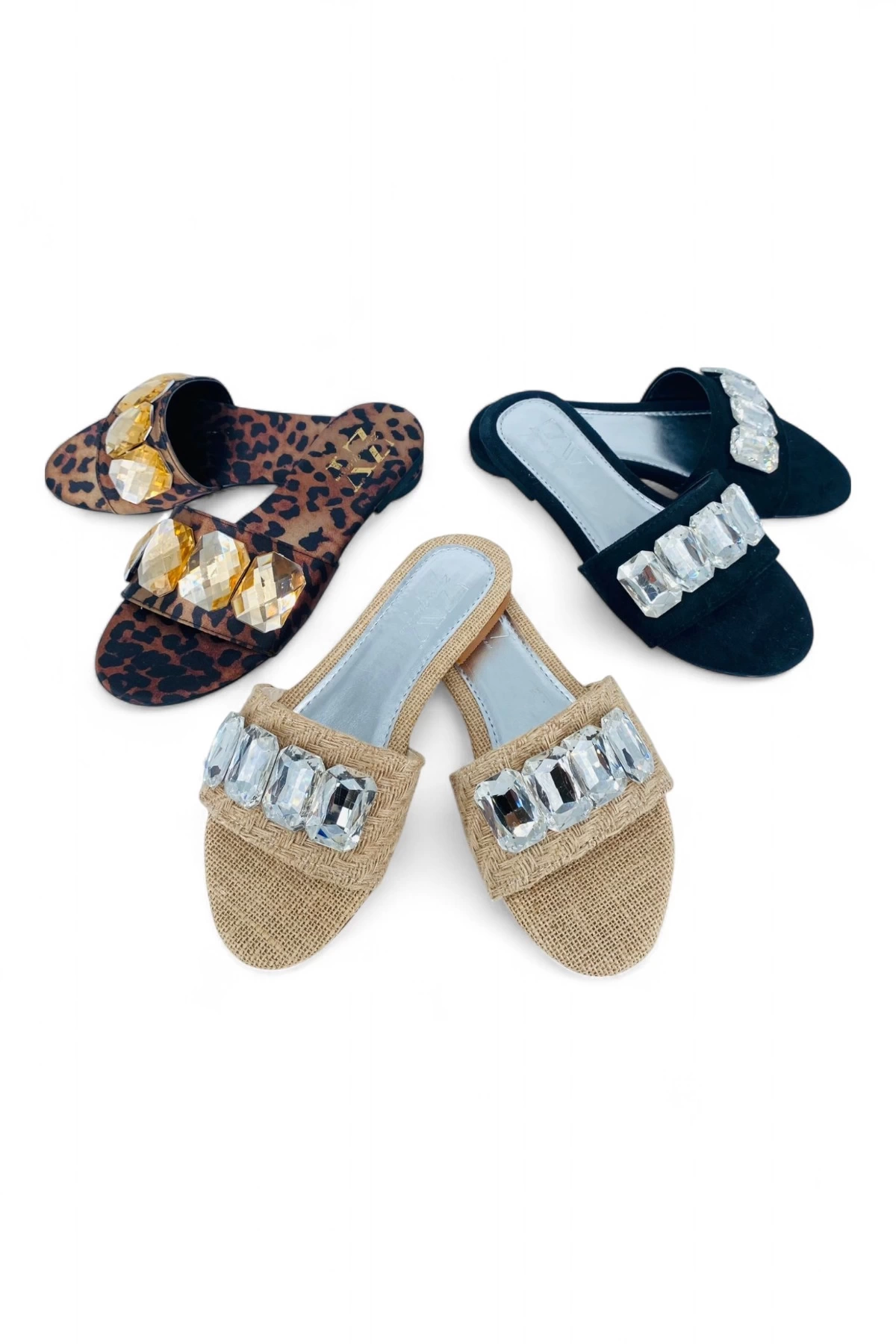 Kristal Taşlı Leopar Terlik