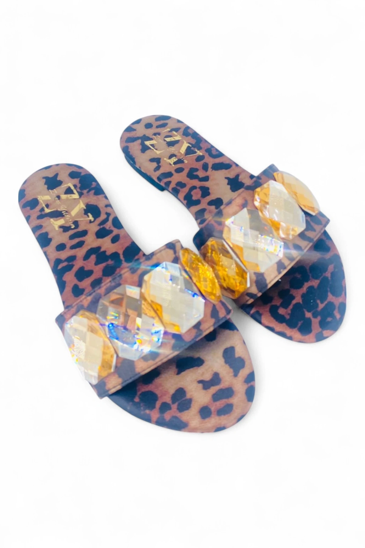 Kristal Taşlı Leopar Terlik