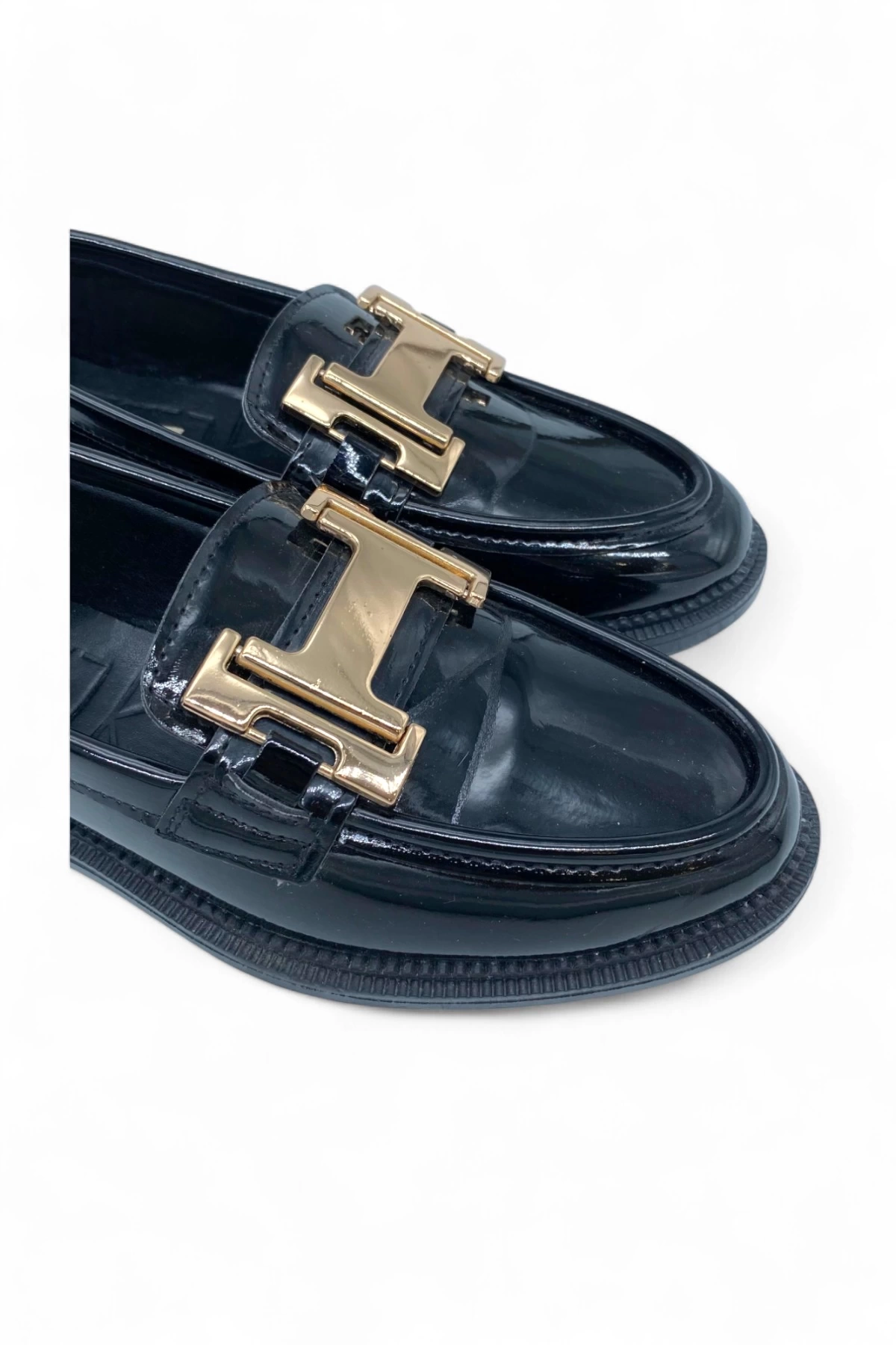 Rugan Gold Tokalı Siyah Kadın Günlük Loafer - Heritage Luxe