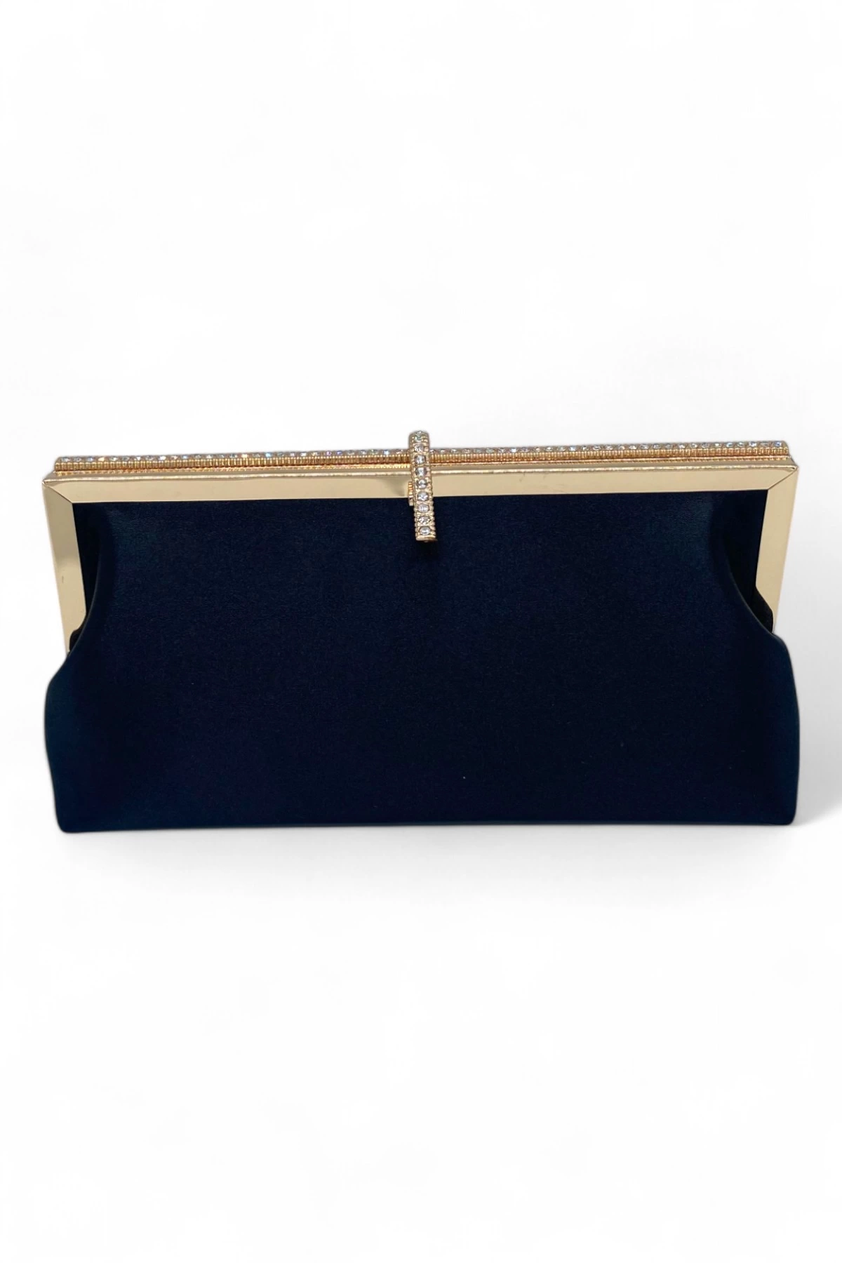 Siyah Saten Taş Detaylı Kadın Clutch Abiye Çanta - Velvet Noir