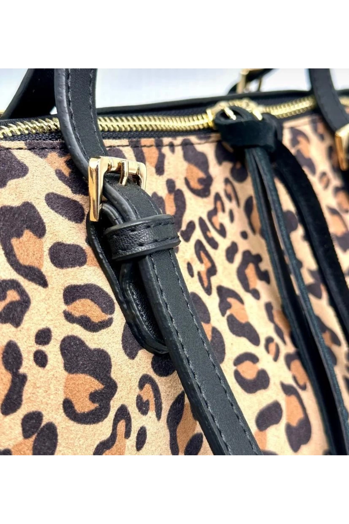 Süet Deri Leopar Desenli Tote Kadın Çanta - Savanna Elegance