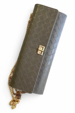 Bonetta Womens Gray Baklava Patterned Chain Strap Bag - Modern Elegance