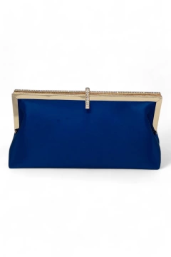 Lacivert Saten Taş Detaylı Kadın Clutch Abiye Çanta - Midnight Luxe