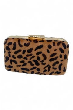 Leopar Desenli Gold Çerçeveli Kadın Clutch - Savage Luxe