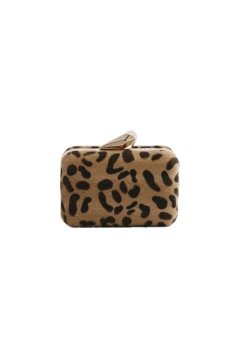 Leopar Desenli Gold Çerçeveli Kadın Clutch Çanta - Fierce Allure