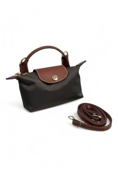 Mini Champ Womens Anthracite Bag with Brown Handle and Strap - Luxe Touch