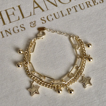 VIP Yıldız Detaylı İkili Bileklik -Çelik