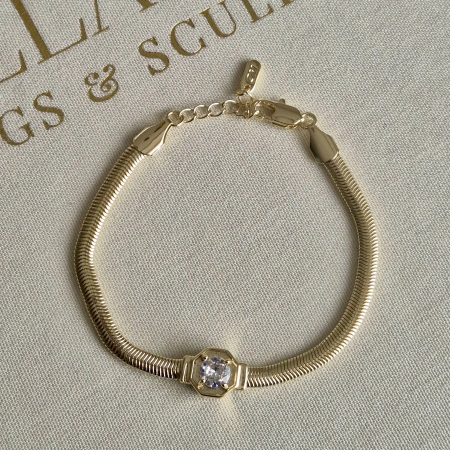 VIP Tek Taş İtalyan Zincir Bileklik -Çelik