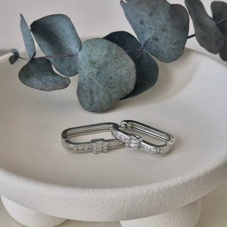 VIP Seri U Model Diamond Küpe -Çelik